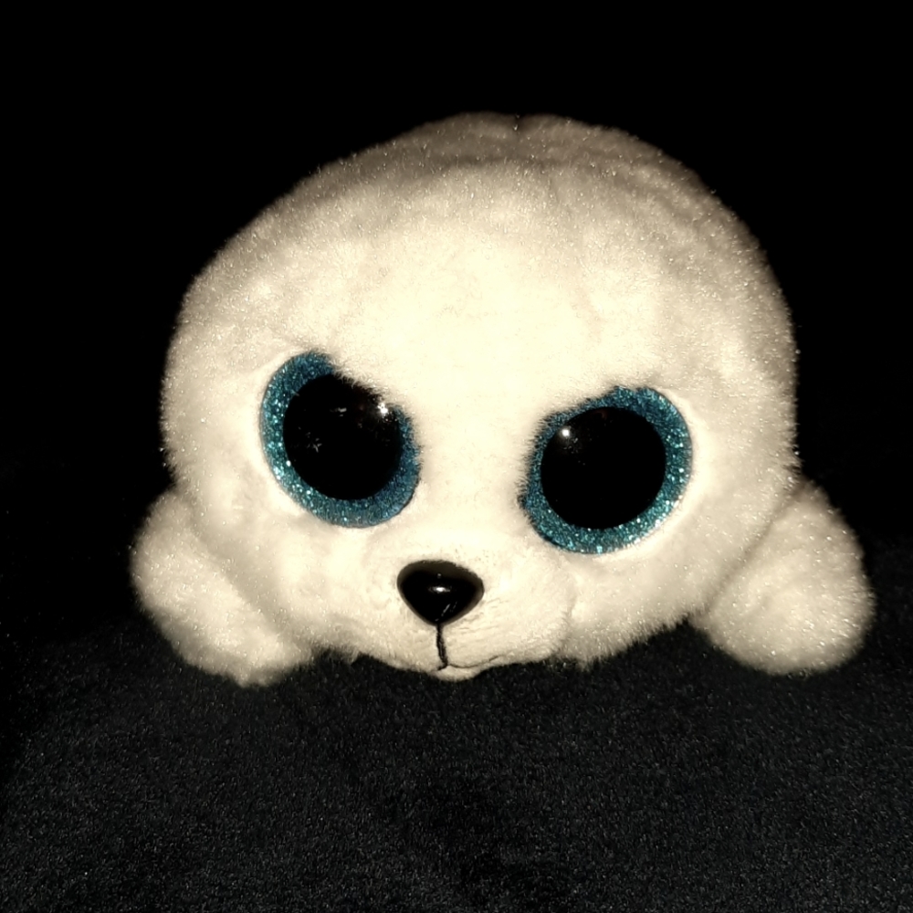 TY 6" Big Glitter Eyes ICY White Seal